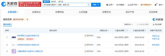 中鐵工業聯手合作伙伴在成都成立數智交通公司，注冊資本1000萬元聚焦計算機軟硬件批發